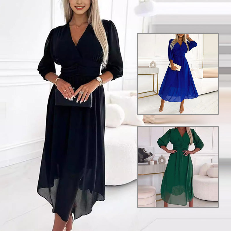Flowy Chiffon V-Neck Maxi Dress for Elegant Occasions – Sophia
