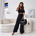 Women's V-Neck Top & Flowing Wide-Leg Pants Set – Emily