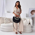 Women's V-Neck Top & Flowing Wide-Leg Pants Set – Emily