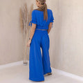 Women's V-Neck Top & Flowing Wide-Leg Pants Set – Emily