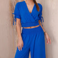 Women's V-Neck Top & Flowing Wide-Leg Pants Set – Emily
