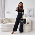 Women's V-Neck Top & Flowing Wide-Leg Pants Set – Emily