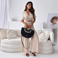 Women's V-Neck Top & Flowing Wide-Leg Pants Set – Emily