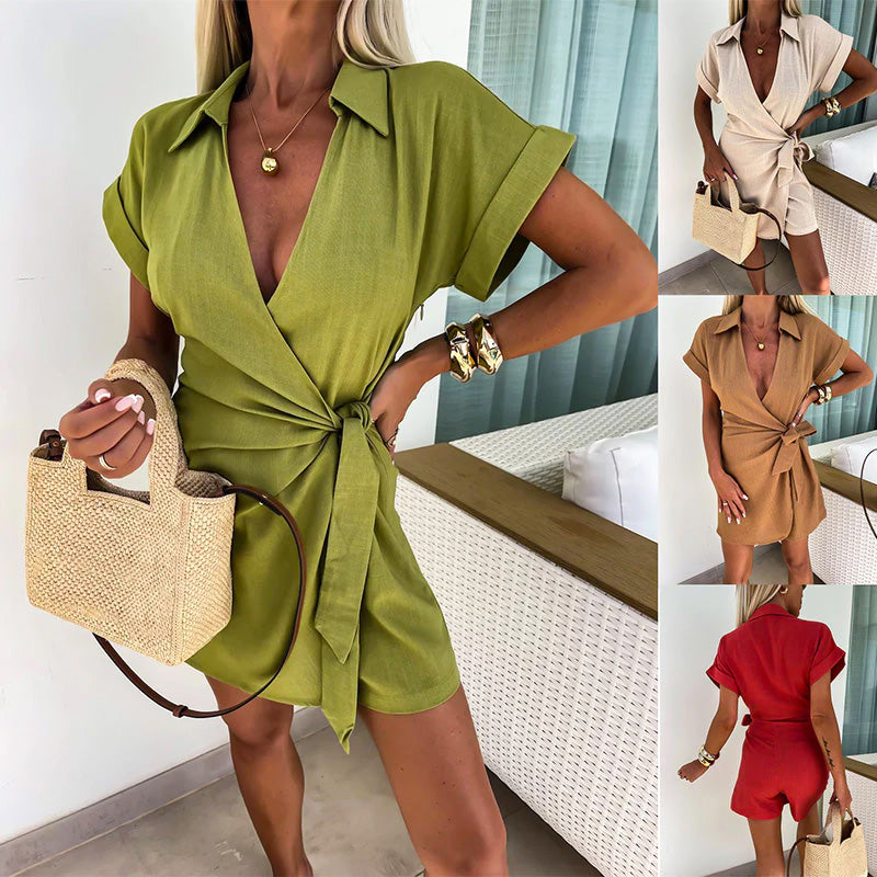 Elegant Wrap V-Neck Romper for a Stylish Look – Sophia