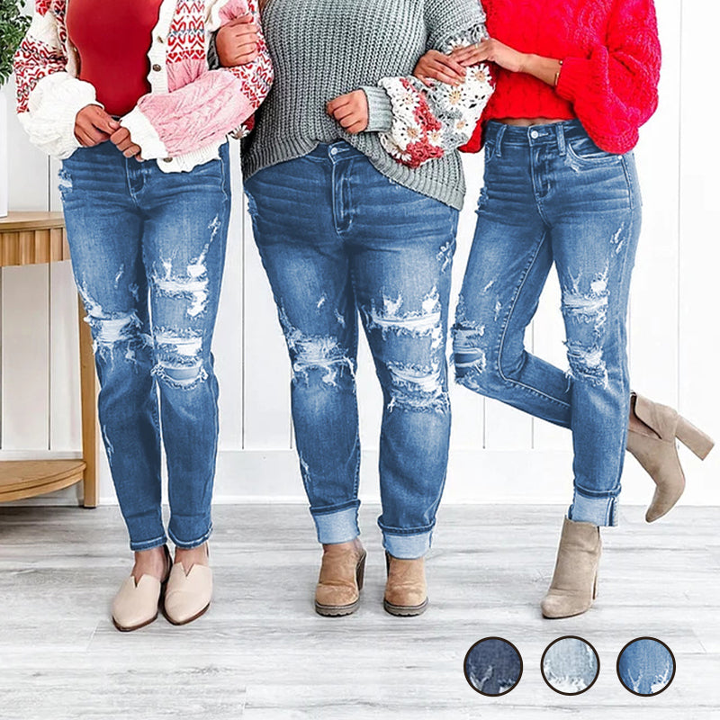 Distressed Boyfriend Jeans with Tummy Shaping Feature – Emily