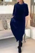 Luxurious Velvet Maxi Dress with Long Sleeves and Convenient Pockets – Sophia