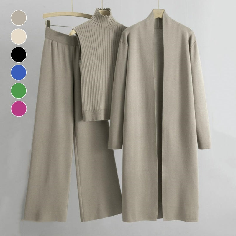 Knitted Cardigan Vest and Pants Set for Cozy Style - Olivia