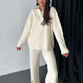 Relaxed Wide-Leg Knitwear Set with Zip-Up Sweater – Sophia