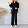 Relaxed Wide-Leg Knitwear Set with Zip-Up Sweater – Sophia