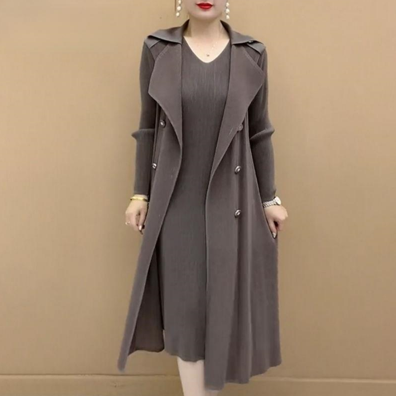 Chic Pleated Two-Piece Trench Coat with Timeless Design for Women - Clara