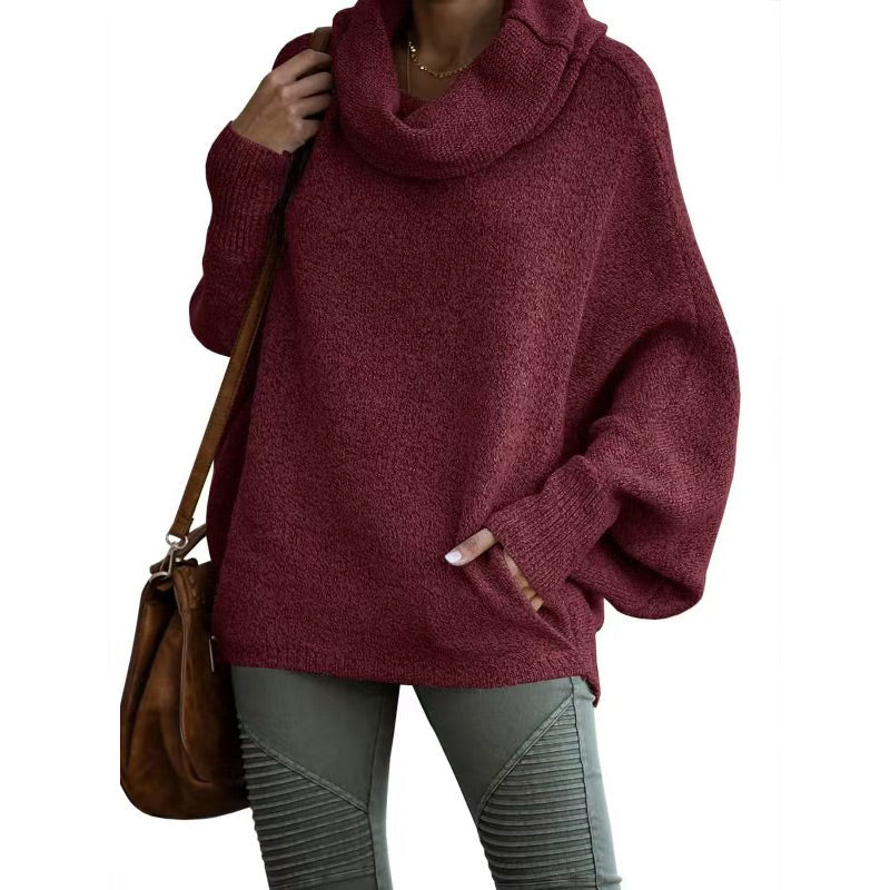 Casual Batwing Sleeve Cowl Neck Sweater with Functional Pocket – Olivia
