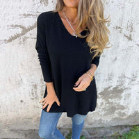 Trendy Knit V-Neck Tunic Top Perfect for Layering – Olivia
