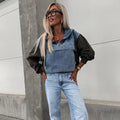 Layered Denim Hoodie Jacket, Trendy Casual Outerwear – Sophia