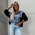 Layered Denim Hoodie Jacket, Trendy Casual Outerwear – Sophia