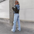 Layered Denim Hoodie Jacket, Trendy Casual Outerwear – Sophia
