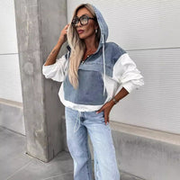 Layered Denim Hoodie Jacket, Trendy Casual Outerwear – Sophia