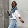 Layered Denim Hoodie Jacket, Trendy Casual Outerwear – Sophia