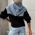 Layered Denim Hoodie Jacket, Trendy Casual Outerwear – Sophia