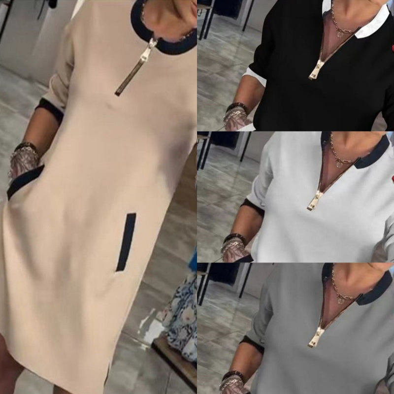Effortless Casual V-Neck 3/4 Sleeve Dress for Women - Livia