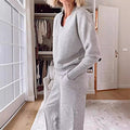 Relaxed V-Neck Tracksuit with Wide-Leg Pants – Sophia