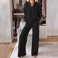 Relaxed V-Neck Tracksuit with Wide-Leg Pants – Sophia