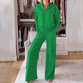 Relaxed V-Neck Tracksuit with Wide-Leg Pants – Sophia