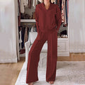 Relaxed V-Neck Tracksuit with Wide-Leg Pants – Sophia