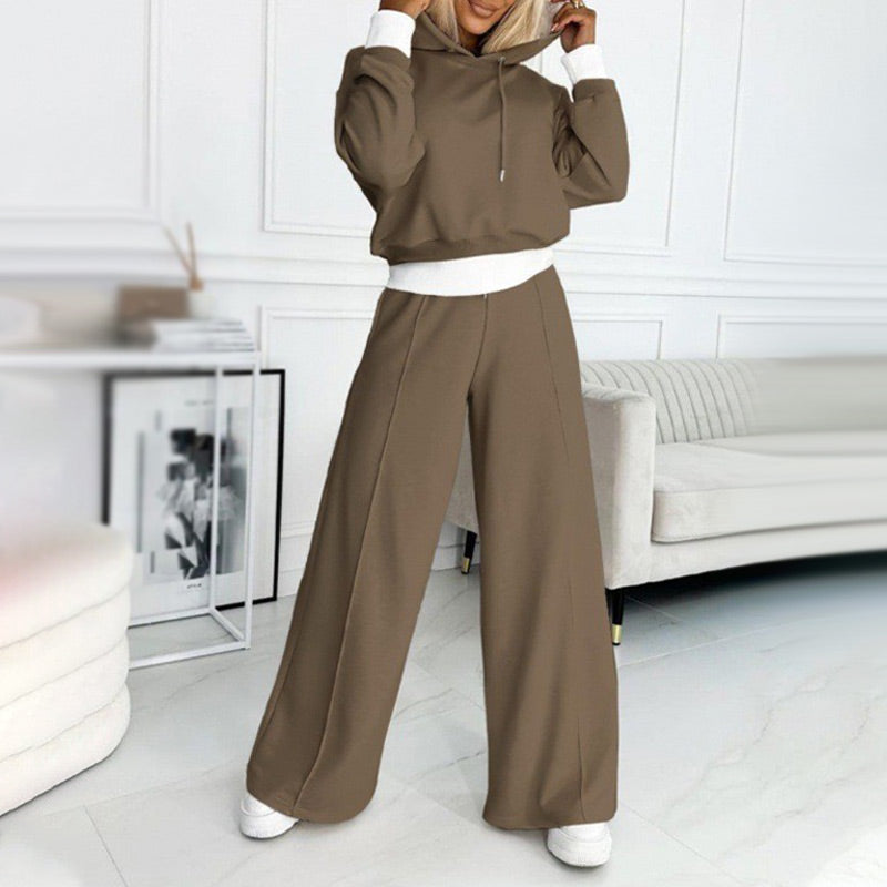 Trendy Crop Hoodie & Wide-Leg Sweatpants Set – Olivia