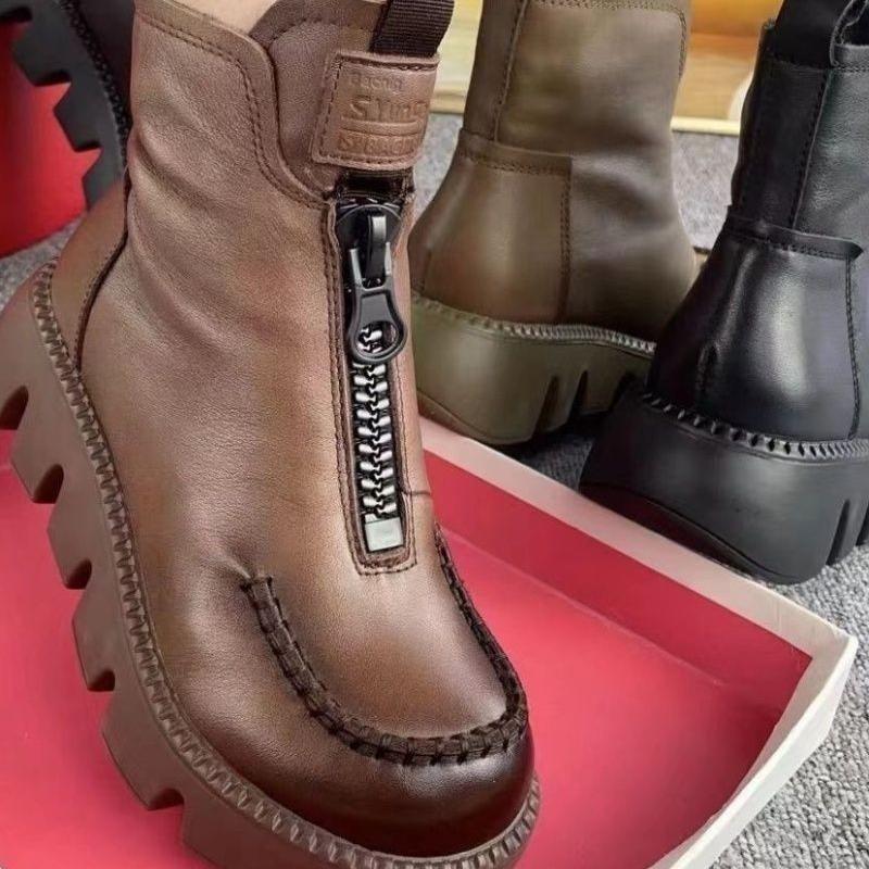 PU Leather Short Boots, Stylish Zipper & Supportive Heel – Emily