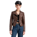 Washed Leather Jacket with Stand Collar, Sleek & Slim Fit – Olivia