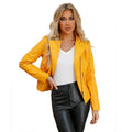 Washed Leather Jacket with Stand Collar, Sleek & Slim Fit – Olivia