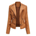 Washed Leather Jacket with Stand Collar, Sleek & Slim Fit – Olivia
