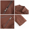 Washed Leather Jacket with Stand Collar, Sleek & Slim Fit – Olivia