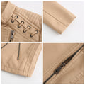Washed Leather Jacket with Stand Collar, Sleek & Slim Fit – Olivia