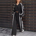 Relaxed V-Neck Sweatshirt and Flowy Wide-Leg Pants Set – Emily