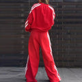 Relaxed V-Neck Sweatshirt and Flowy Wide-Leg Pants Set – Emily