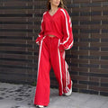 Relaxed V-Neck Sweatshirt and Flowy Wide-Leg Pants Set – Emily