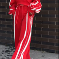 Relaxed V-Neck Sweatshirt and Flowy Wide-Leg Pants Set – Emily