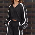 Relaxed V-Neck Sweatshirt and Flowy Wide-Leg Pants Set – Emily
