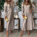 Sophisticated Deep V-Neck Maxi Dress with Flowy Silhouette – Sophia