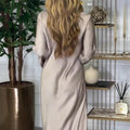 Sophisticated Deep V-Neck Maxi Dress with Flowy Silhouette – Sophia