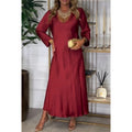 Sophisticated Deep V-Neck Maxi Dress with Flowy Silhouette – Sophia