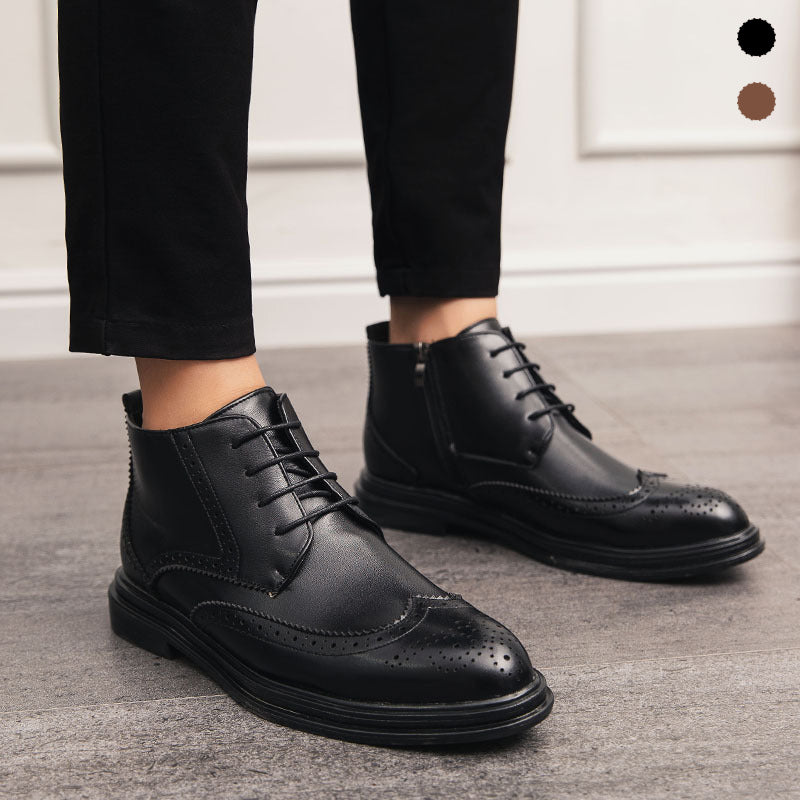 Men's Classic Brogue Leather Boots with Anti-Slip Sole – James