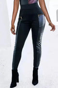 Sleek High-Waisted Moto Leggings with Stylish Leather Accents – Sophia