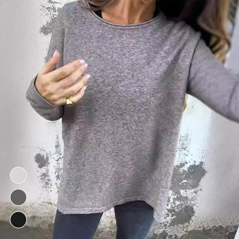 Women's Solid Casual Long Sleeve Tee, Relaxed Fit – Emily