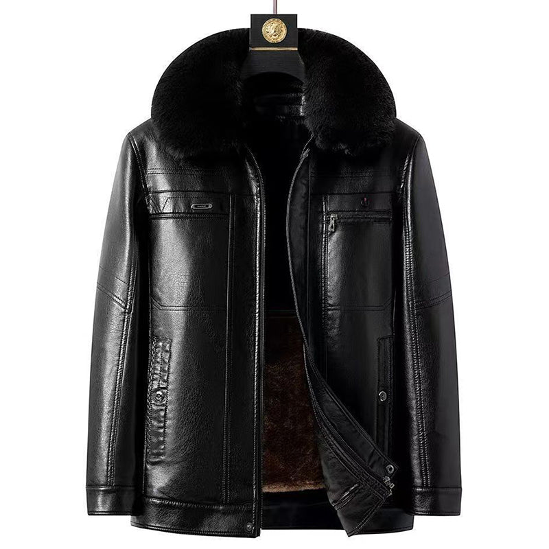 Men's Winter-Ready Leather Jacket with Plush Interior - Jake