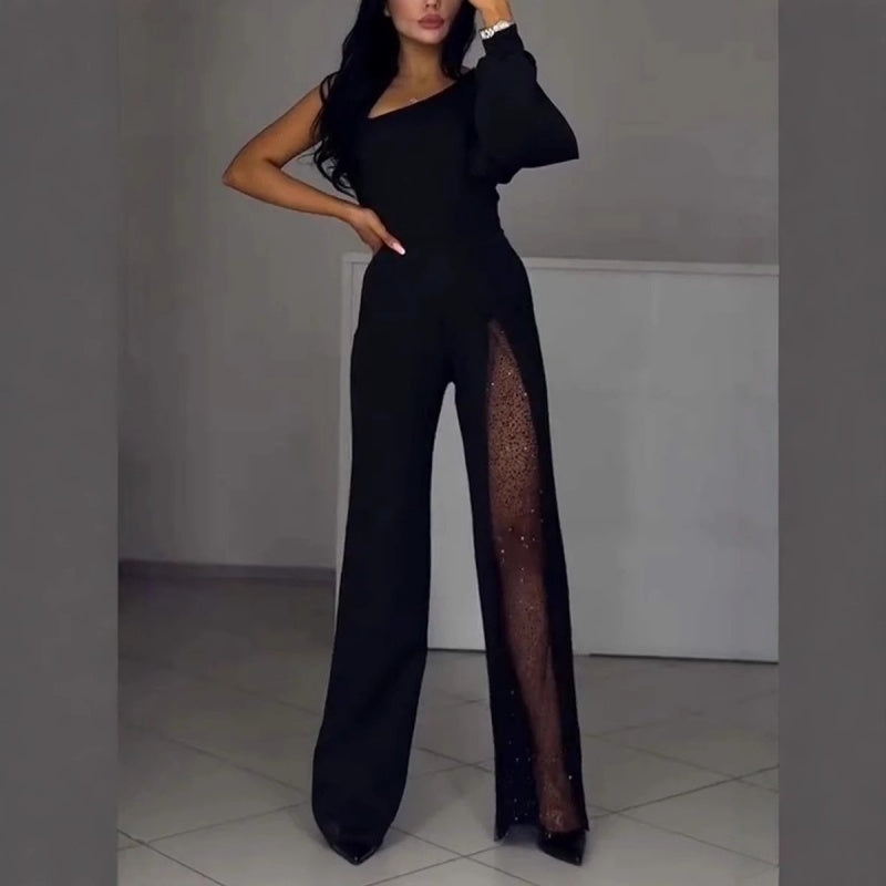 Glam One-Shoulder Sparkly Jumpsuit for Special Occasions – Sophia