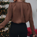 Elegant Satin Blouse with V-Neck and Rose Embellishment – Olivia
