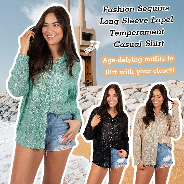 Women's Sparkly Button-Up Shirt with Sequin Detailing - Emma