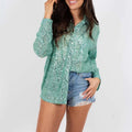 Women's Sparkly Button-Up Shirt with Sequin Detailing - Emma